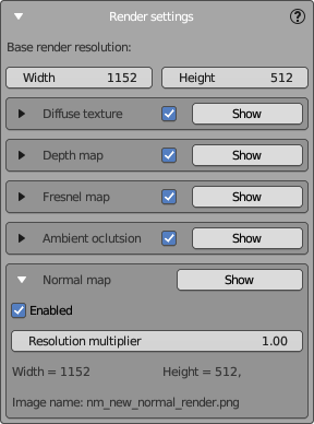 Render settings panel